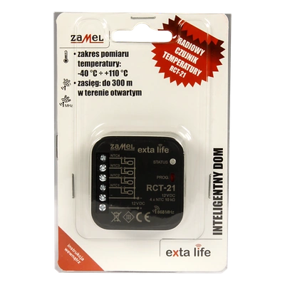 RADIOWY CZUJNIK TEMPERATURY DOPUSZKOWY 4-KANAŁOWY  TYP: RCT-21