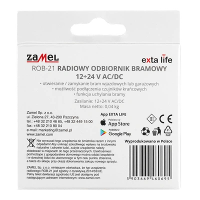 RADIOWY ODBIORNIK BRAMOWY  TYP: ROB-21/12-24V