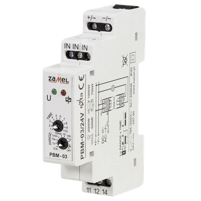 PRZEKAŹNIK BISTABILNY Z WYŁ.CZASOWYM 24V AC/DC  TYP: PBM-03/24V