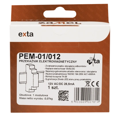 PRZEKAŹNIK ELEKTROMAGNETYCZNY 12V AC/DC 16A  TYP: PEM-01/012