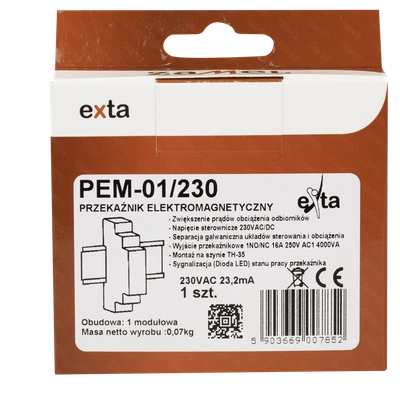 PRZEKAŹNIK ELEKTROMAGNETYCZNY 230V AC/16A  TYP: PEM-01/230