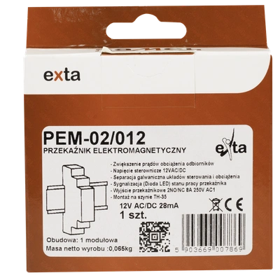 PRZEKAŹNIK ELEKTROMAGNETYCZNY 12V AC/DC 2x8A  TYP: PEM-02/012