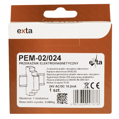 PRZEKAŹNIK ELEKTROMAGNETYCZNY 24V AC/DC 2x8A  TYP: PEM-02/024