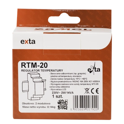 REGULATOR TEMPERATURY 5-60C BEZ SONDY 230V AC  TYP: RTM-20