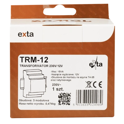 TRANSFORMATOR 230/12V AC 15VA  TYP: TRM-12