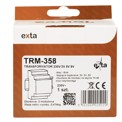 TRANSFORMATOR 230/3/5/8V AC 15VA  TYP: TRM-358
