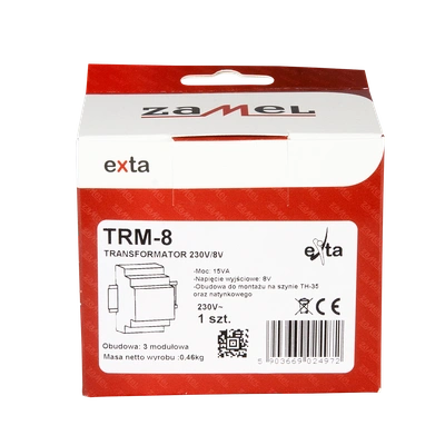 TRANSFORMATOR 230/8V AC 15VA  TYP: TRM-8