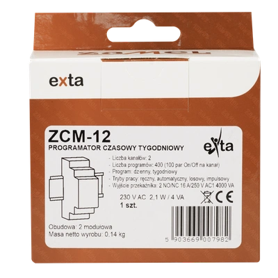 PROGRAMATOR CZASOWY 2-KAN. TYGODNIOWY 230V AC  TYP: ZCM-12
