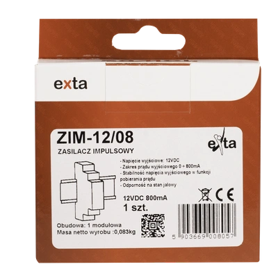 ZASILACZ IMPULSOWY 12V DC 0,8A  TYP: ZIM-12/08