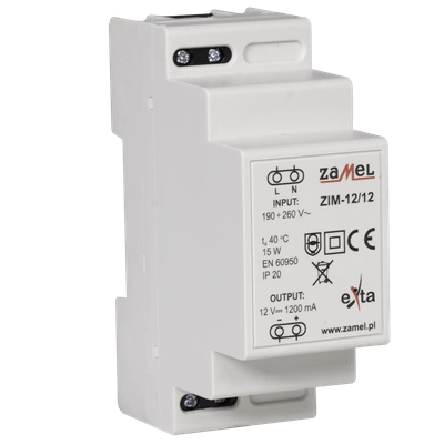 ZASILACZ IMPULSOWY 12V DC 1,2A  TYP: ZIM-12/12