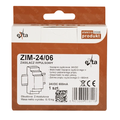 ZASILACZ IMPULSOWY 24V DC 0,6A  TYP: ZIM-24/06