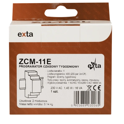 PROGRAMATOR CZASOWY 1-KAN. TYGODNIOWY ECONO 230V AC TYP: ZCM-11E