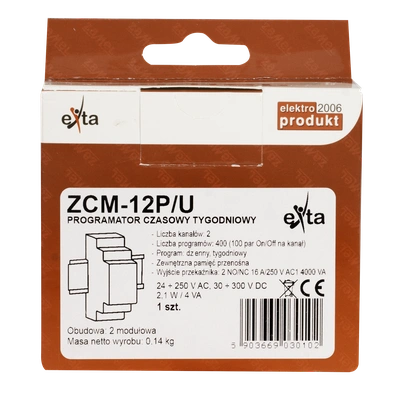 PROGRAMATOR CZASOWY 2-KAN. TYGODN. PAMIĘĆ ZEWN. 24-250V AC / 30-300V DC TYP: ZCM-12P/U