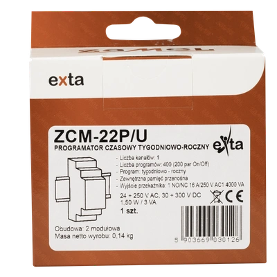PROGRAMATOR CZASOWY 1-KAN. TYGODN.-ROCZNY PAMIĘĆ ZEWN. 24-250V AC / 30-300V DC TYP: ZCM-22P/U