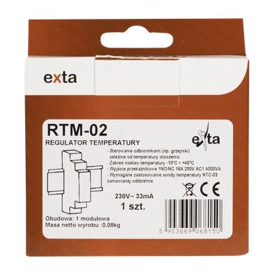 REGULATOR TEMPERATURY -10-40C BEZ SONDY 230V AC  TYP: RTM-02