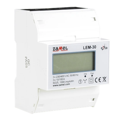 LICZNIK ENERGII ELEKTRYCZNEJ 3-FAZOWY LCD 100 A, 4-MOD  TYP: LEM-30
