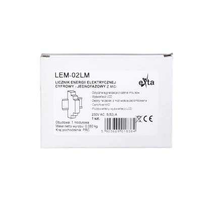 LICZNIK ENERGII ELEKTRYCZNEJ 1-FAZOWY LCD, MID  TYP: LEM-02LM