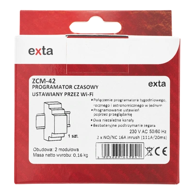 PROGRAMATOR CZASOWY USTAWIANY POPRZEZ Wi-Fi, 2xNO/NC 16A (inrush: 111A/20ms), 230V AC TYP: ZCM-42