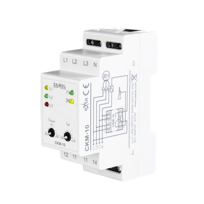 CZUJNIK KOLEJNOŚCI FAZ I ZANIKU FAZ, 16A 2-MOD. NASTAWA CZASU I PROGU ZADZIAŁANIA  TYP: CKM-10