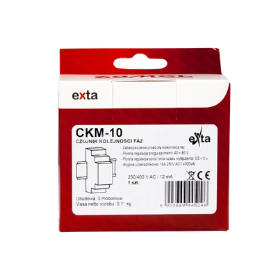 CZUJNIK KOLEJNOŚCI FAZ I ZANIKU FAZ, 16A 2-MOD. NASTAWA CZASU I PROGU ZADZIAŁANIA  TYP: CKM-10