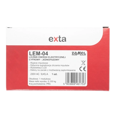 LICZNIK ENERGII ELEKTRYCZNEJ 1-FAZOWY, 45A  TYP: LEM-04