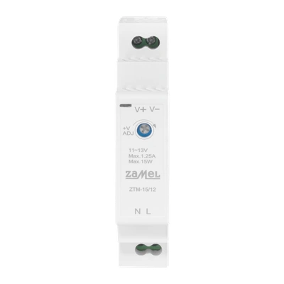 ZASILACZ IMPULSOWY MONTOWANY NA SZYNIE TH-35 (DIN) , 15W, 12V DC  TYP: ZTM-15/12