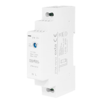 ZASILACZ IMPULSOWY MONTOWANY NA SZYNIE TH-35 (DIN) , 15W, 12V DC  TYP: ZTM-15/12