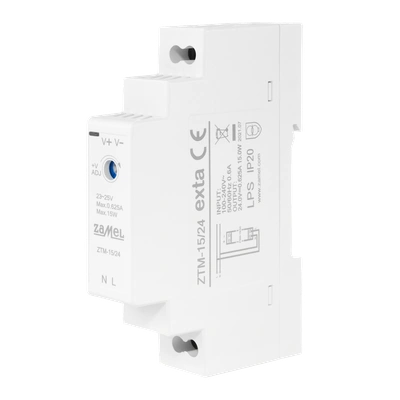 ZASILACZ IMPULSOWY MONTOWANY NA SZYNIE TH-35 (DIN) , 15W, 24V DC  TYP: ZTM-15/24