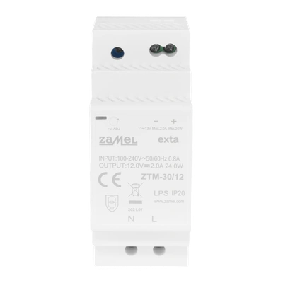 ZASILACZ IMPULSOWY MONTOWANY NA SZYNIE TH-35 (DIN) , 30W, 12V DC  TYP: ZTM-30/12