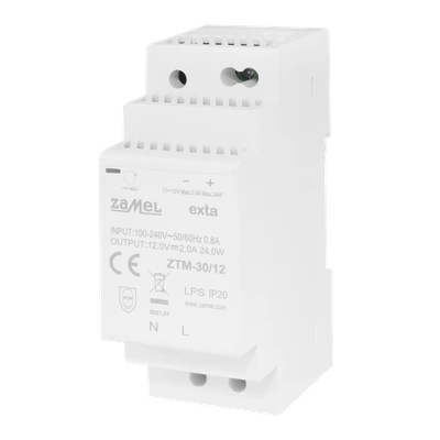 ZASILACZ IMPULSOWY MONTOWANY NA SZYNIE TH-35 (DIN) , 30W, 12V DC  TYP: ZTM-30/12