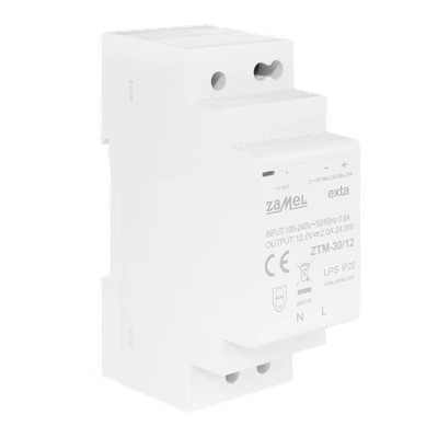 ZASILACZ IMPULSOWY MONTOWANY NA SZYNIE TH-35 (DIN) , 30W, 12V DC  TYP: ZTM-30/12