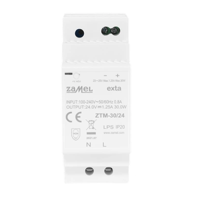 ZASILACZ IMPULSOWY MONTOWANY NA SZYNIE TH-35 (DIN) , 30W, 24V DC  TYP: ZTM-30/24