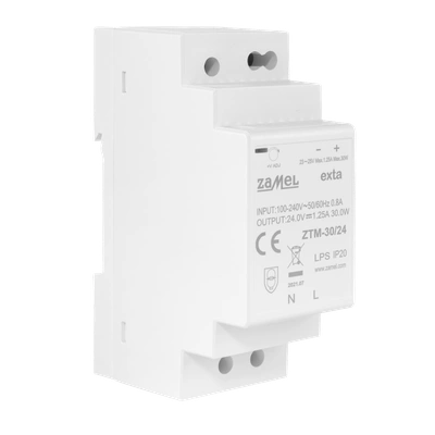 ZASILACZ IMPULSOWY MONTOWANY NA SZYNIE TH-35 (DIN) , 30W, 24V DC  TYP: ZTM-30/24