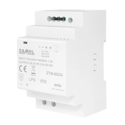 ZASILACZ IMPULSOWY MONTOWANY NA SZYNIE TH-35 (DIN) , 60W, 24V DC  TYP: ZTM-60/24