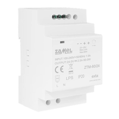ZASILACZ IMPULSOWY MONTOWANY NA SZYNIE TH-35 (DIN) , 60W, 24V DC  TYP: ZTM-60/24