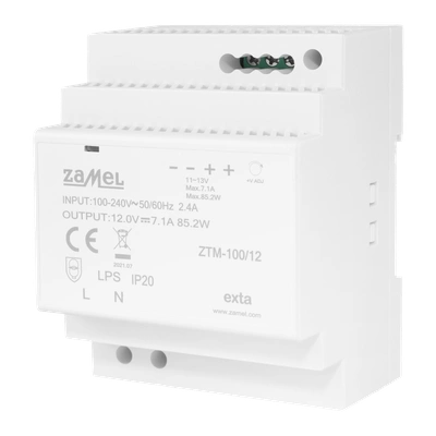 ZASILACZ IMPULSOWY MONTOWANY NA SZYNIE TH-35 (DIN) , 100W, 12V DC  TYP: ZTM-100/12