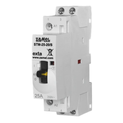 STYCZNIK MODUŁOWY ZE STEROWANIEM RĘCZNYM, INSTALACYJNY, 25A, 2xNO, 230V AC, TYP: STM-25-20/S