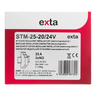 STYCZNIK MODUŁOWY INSTALACYJNY 25A, 2xNO, 24V AC/DC,  TYP: STM-25-20/24V