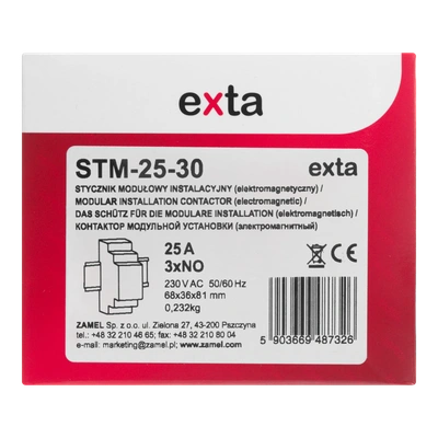 STYCZNIK MODUŁOWY INSTALACYJNY 25A, 3xNO, 230V AC,  TYP: STM-25-30