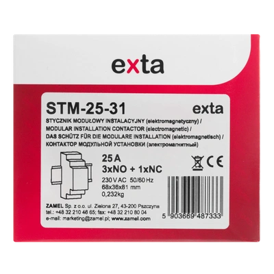 STYCZNIK MODUŁOWY INSTALACYJNY 25A, 3xNO + 1xNC, 230V AC,  TYP: STM-25-31