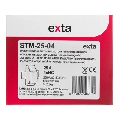 STYCZNIK MODUŁOWY INSTALACYJNY 25A, 4xNC, 230V AC,  TYP: STM-25-04