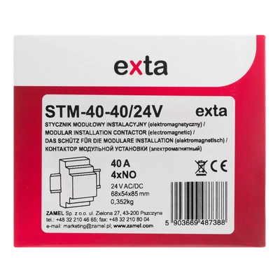 STYCZNIK MODUŁOWY INSTALACYJNY 40A, 4xNO, 24V AC/DC+F13,  TYP: STM-40-40/24V