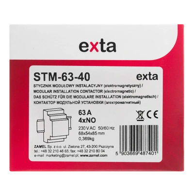 STYCZNIK MODUŁOWY INSTALACYJNY 63A, 4xNO, 230V AC,  TYP: STM-63-40
