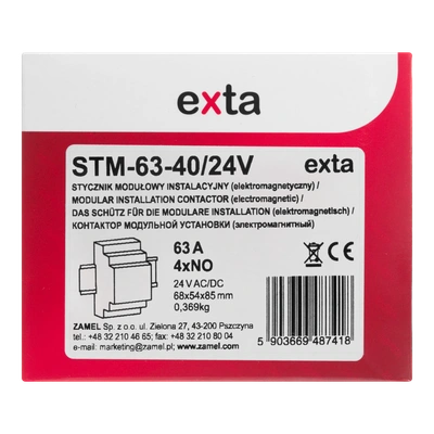STYCZNIK MODUŁOWY INSTALACYJNY 63A, 4xNO, 24V AC/DC,  TYP: STM-63-40/24V