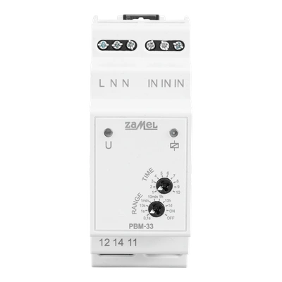 PRZEKAŹNIK BISTABILNY (IMPULSOWY) PRZEŁĄCZANY W ZERZE, FUNKCJA OGRANICZENIA CZASOWEGO, 230V AC TYP: PBM-33