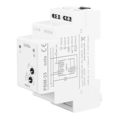PRZEKAŹNIK BISTABILNY (IMPULSOWY) PRZEŁĄCZANY W ZERZE, FUNKCJA OGRANICZENIA CZASOWEGO, 230V AC TYP: PBM-33