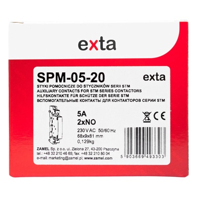 STYK POMOCNICZY DO STYCZNIKÓW SERII ZAMEL EXTA STM, 5A, 2NO TYP: SPM-05-20  TYP: SPM-05-20