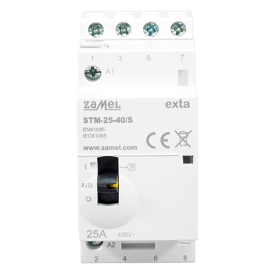 STYCZNIK MODUŁOWY ZE STEROWANIEM RĘCZNYM, INSTALACYJNY 25A, 4xNO, 230V AC  TYP: STM-25-40/S