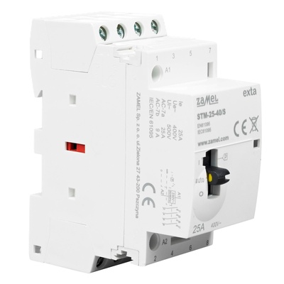STYCZNIK MODUŁOWY ZE STEROWANIEM RĘCZNYM, INSTALACYJNY 25A, 4xNO, 230V AC  TYP: STM-25-40/S