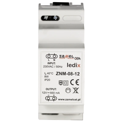 Zasilacz LED modułowy 12V DC 8W  TYP: ZNM-08-12